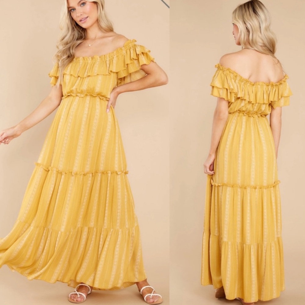 Pinch Yellow Off Shoulder Maxi Dress M